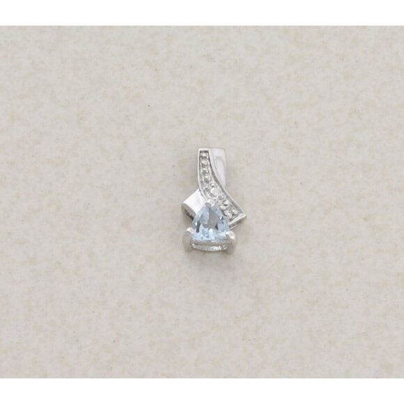 Pendant Only 10K White Gold Natural Aquamarine and Diamond Pendant 1/2" x 1/4" - Picture 1 of 6
